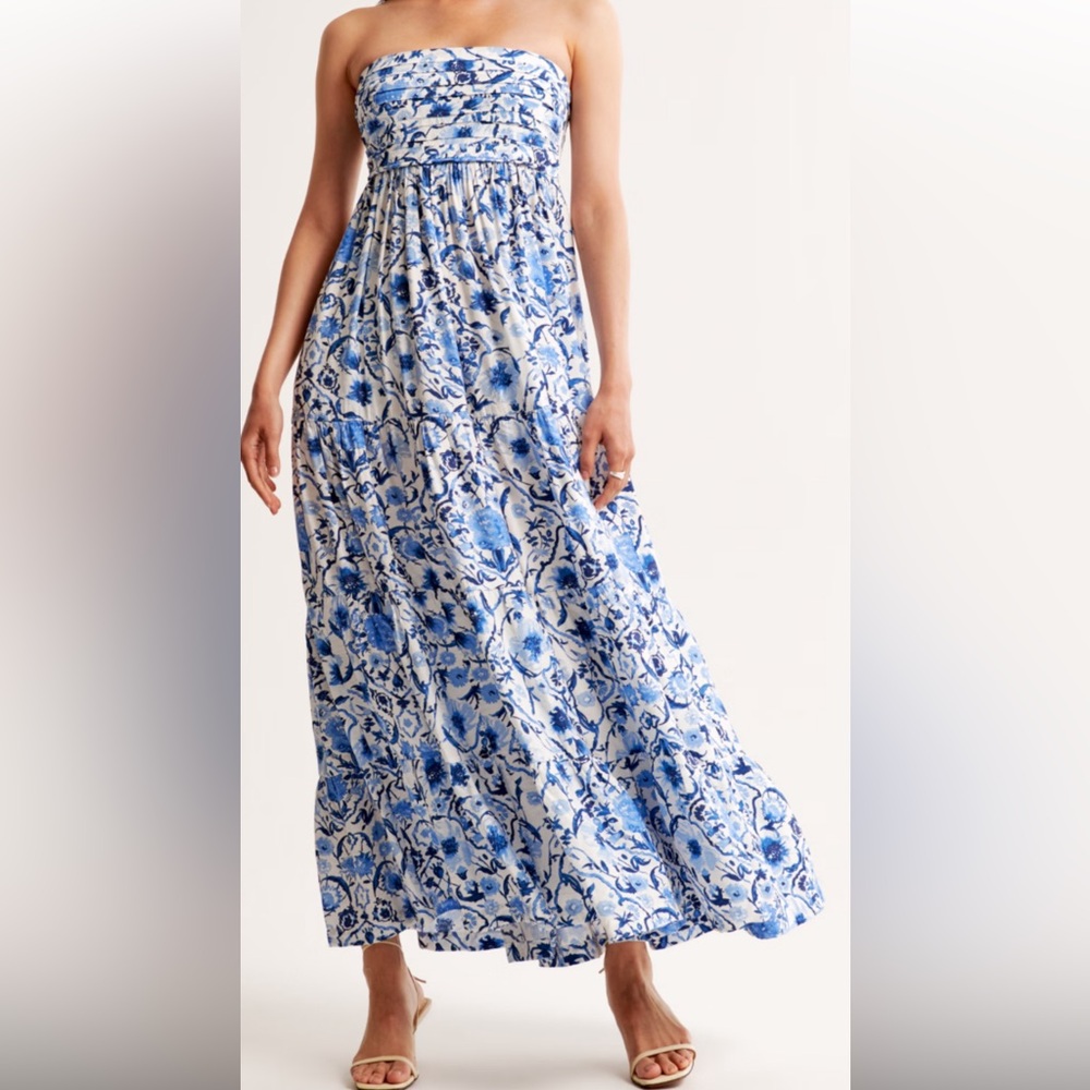 Abercrombie & Fitch Emerson Strapless Maxi Dress Blue Floral